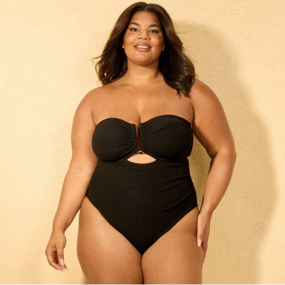 Shade & Shore - Plus Size Strapless Black Crochet One-Piece Bathing Suit